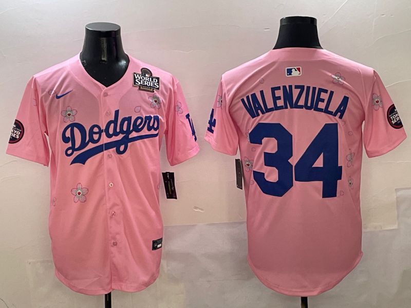 Men Los Angeles Dodgers #34 Valenzuela Pink Sakura Edition 2025 Nike MLB Jersey style 7->los angeles dodgers->MLB Jersey